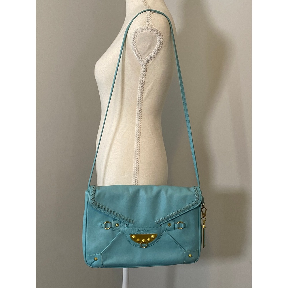 Sam Edelman Handbag Women‎ Light Blue Leather Crossbody Studded Whipstitch Boho